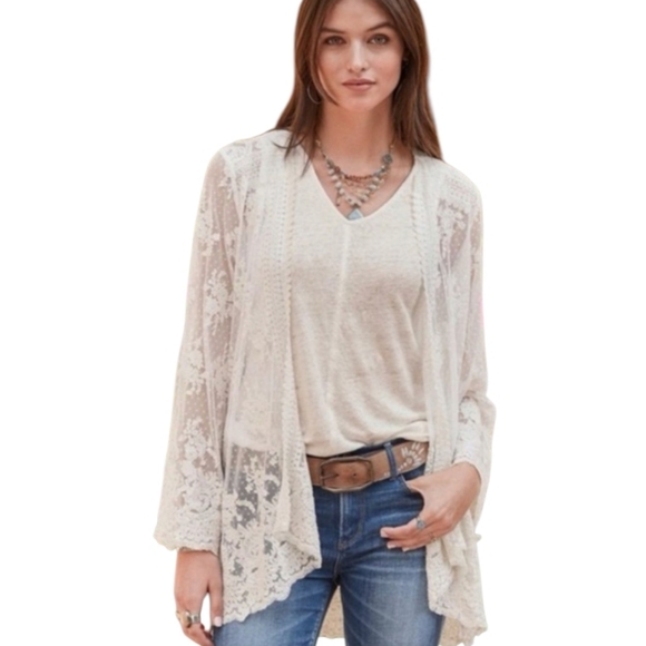 Sundance ivory white lace cardigan jacket Womens Large - Picture 2 of 11